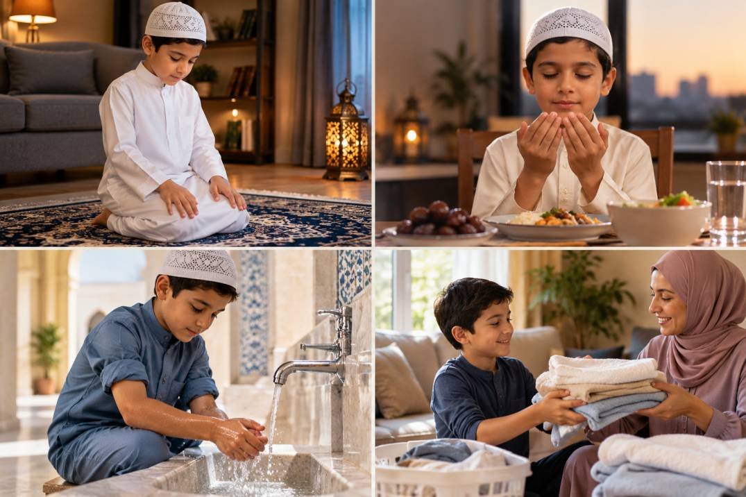 A boy sharing a moment of faith and learning with his family